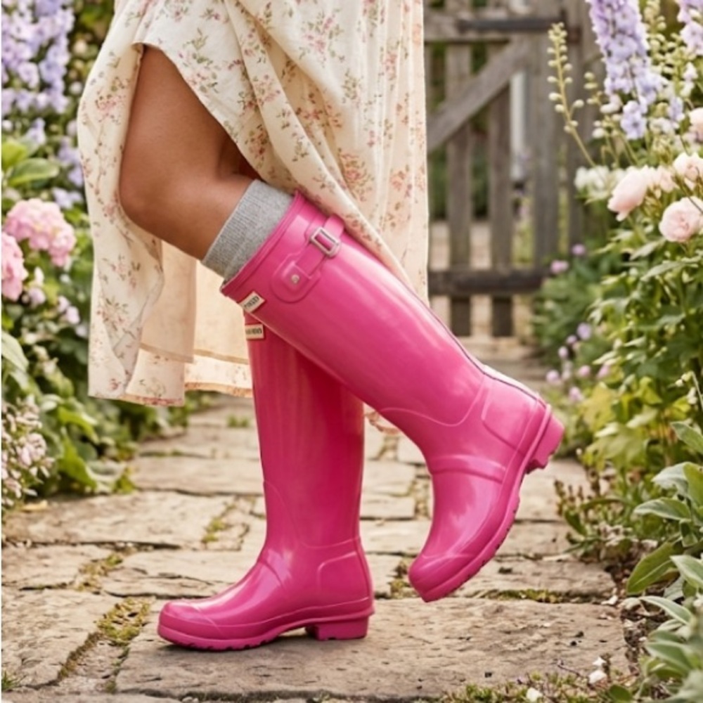 Hunter women’s hot pink glossy rain boots